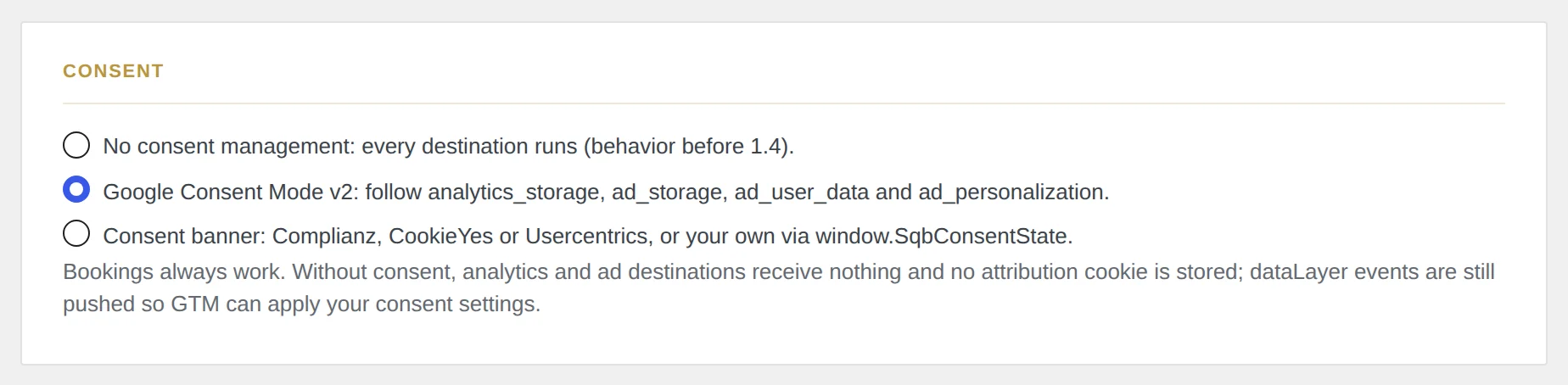 Einwilligung: keine, Google Consent Mode v2 oder Cookie-Banner.