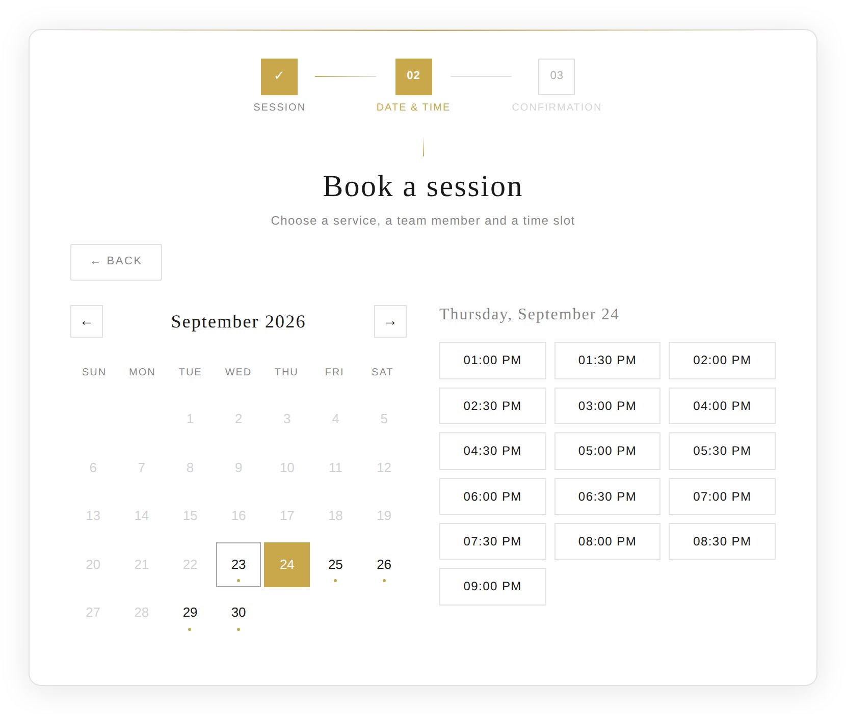 Square booking widget on WordPress, Card theme